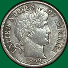1899 Barber Dime Extremely Fine XF Coin, Cleaned #45284
