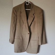 Giorgio Armani Le Collezioni Beige Plaid Tweed 1-Button Blazer 42R, 24" Sleeve