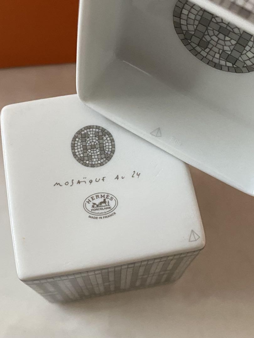 HERMES Silver Mosaic 24 Small Sugar Box Pot Silver Jewelry
