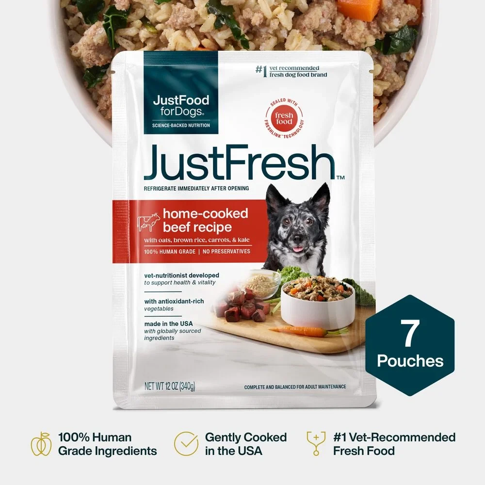JustFoodForDogs JustFresh Wet Dog Food, Fresh Pet Meals and Toppers-Cooked Beef