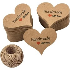 Heart Shape Mini Gift Paper Tags Handmade with Love 200 pcs Brown Heart Shaped