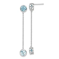 Sterling Silver Rhodium-plated Blue Topaz Chain Dangle Earrings Mother's Gift
