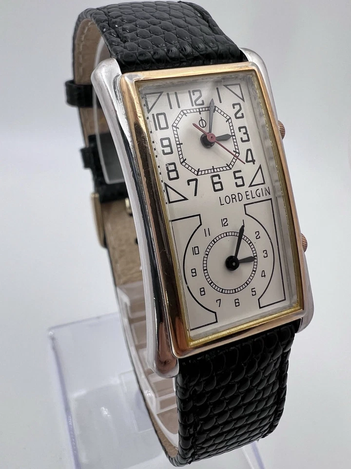 Vintage Rare Lord Elgin Dual Time Zone Tank Men’s Quartz Doctor Watch Curved - Image 2 of 4