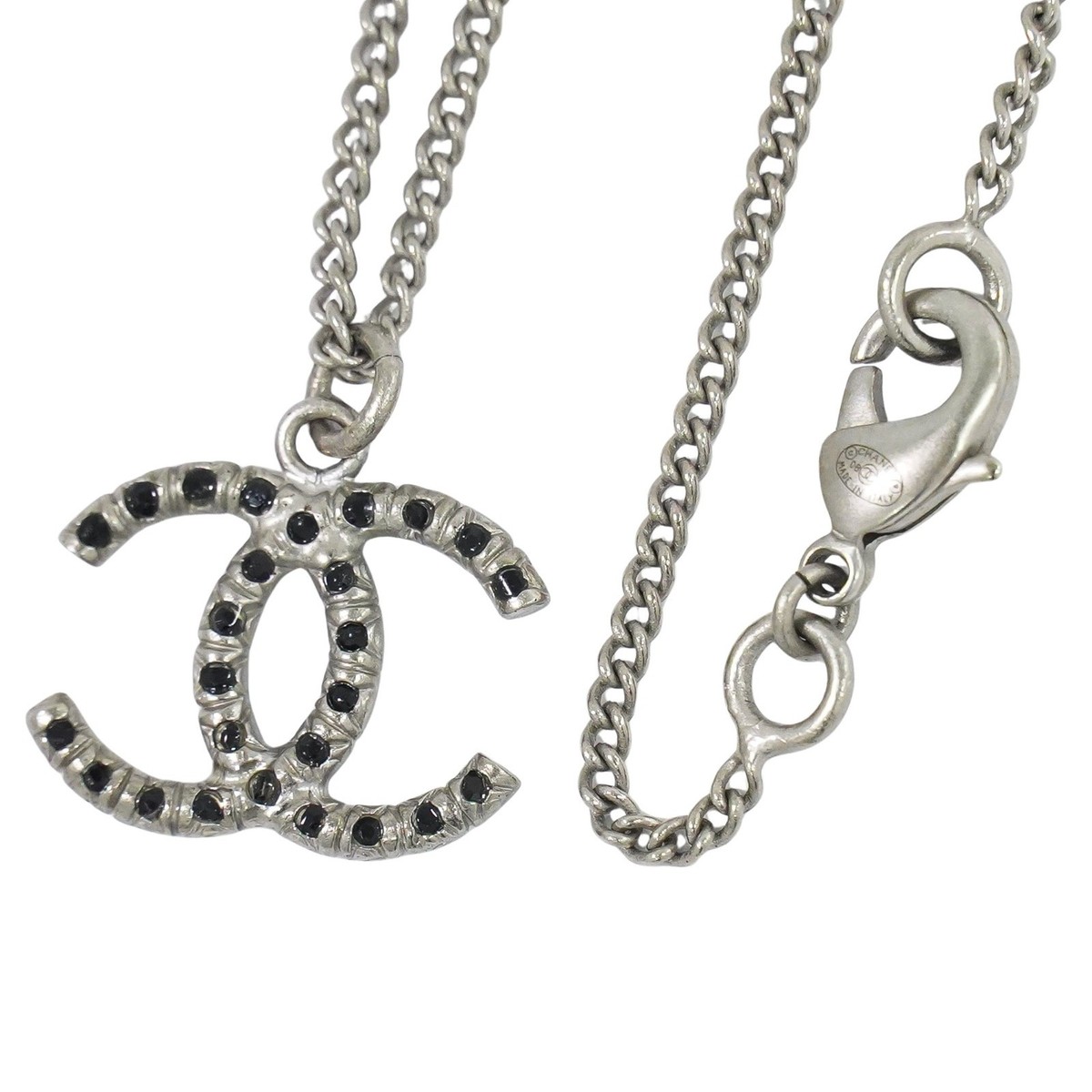 CHANEL CC Rhinestone Silver-tone Metal Black Necklace - Main Image