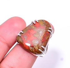 Natural Seam Agate Solitaire 925 Sterling Silver Ring 9 R182, Christmas Gift