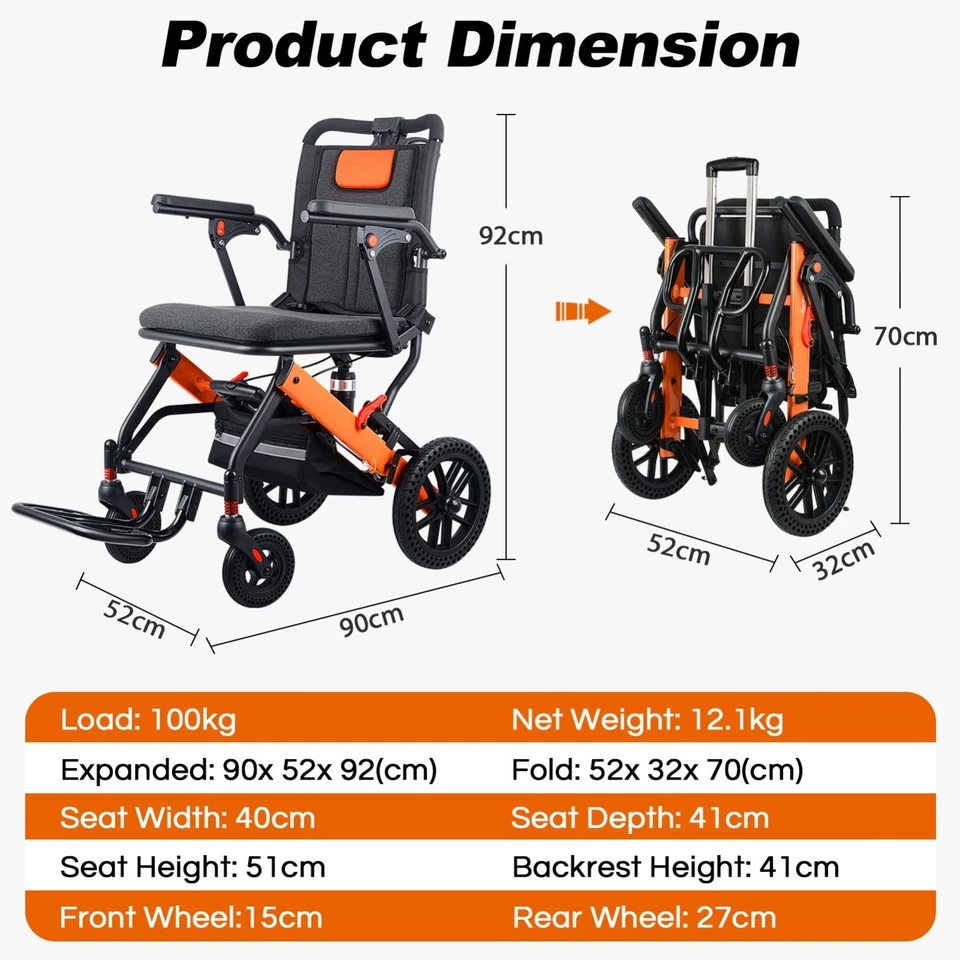 Geländegängiger Klapprollstuhl mit einem Gewicht von nur 12,1 kg, Teleskopstange - Bild 2 von 4