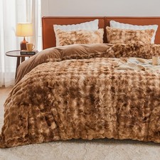 EMME Faux Fur Duvet Cover Queen Size, 3 Pieces Ultra Soft Fluffy Comforter Co...
