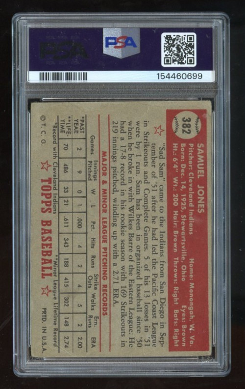 1952 TOPPS # 382 SAM JONES PSA 1.5 FAIR view 2
