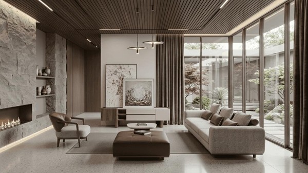 Wohnzimmer-Set 3-Sitzer-Modulsofa Mitten-Tisch Hocker Tv-MöBel Sessel-image
