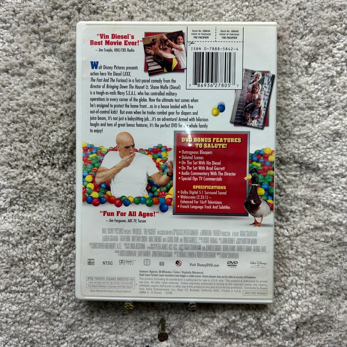 The Pacifier DVD (2005) Widescreen Vin Diesel Adam Shankman Disney