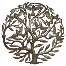 24" Recycled Handmade Haitian Metal Wall Art Tree of Life with Birds, Classic