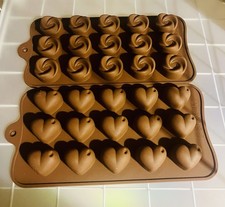 2er Set Silikon Backformen Pralinenform Schokoladenform Eiswürfelform Herz Blume