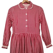 Vestido de pradera vintage casero hecho a mano rojo guinga a cuadros manga larga modesto