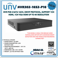 Uniview 16 Ch 16 PoE NVR NDAA Compliant UP TO 4K Plug Play PoE NVR NO HDD