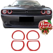 Red Front Headlight Lamp Trim Cover Bezels kit for Dodge Challenger 2015-2020