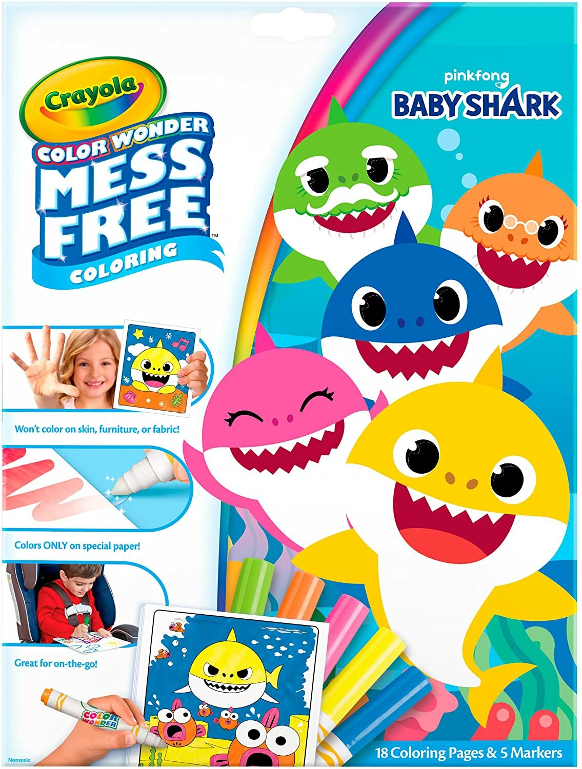 Crayola Baby Shark Color Wonder Coloring Book Pages & Markers, Gift for Kids NEW