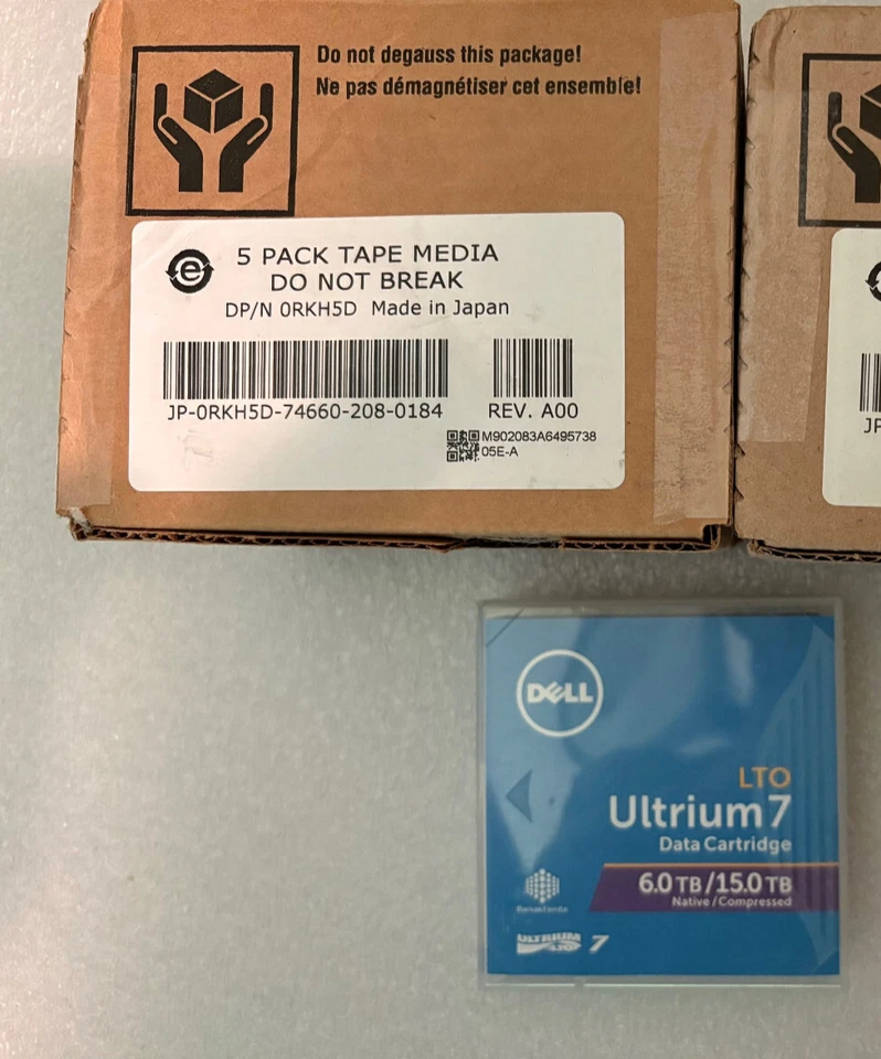 Cartucho de cinta de datos Dell 07J4HF LTO-7 Ultrium 7 6 TB/15 TB 7J4HF (PAQUETE DE 5) LTO7 Foto 3 de 3