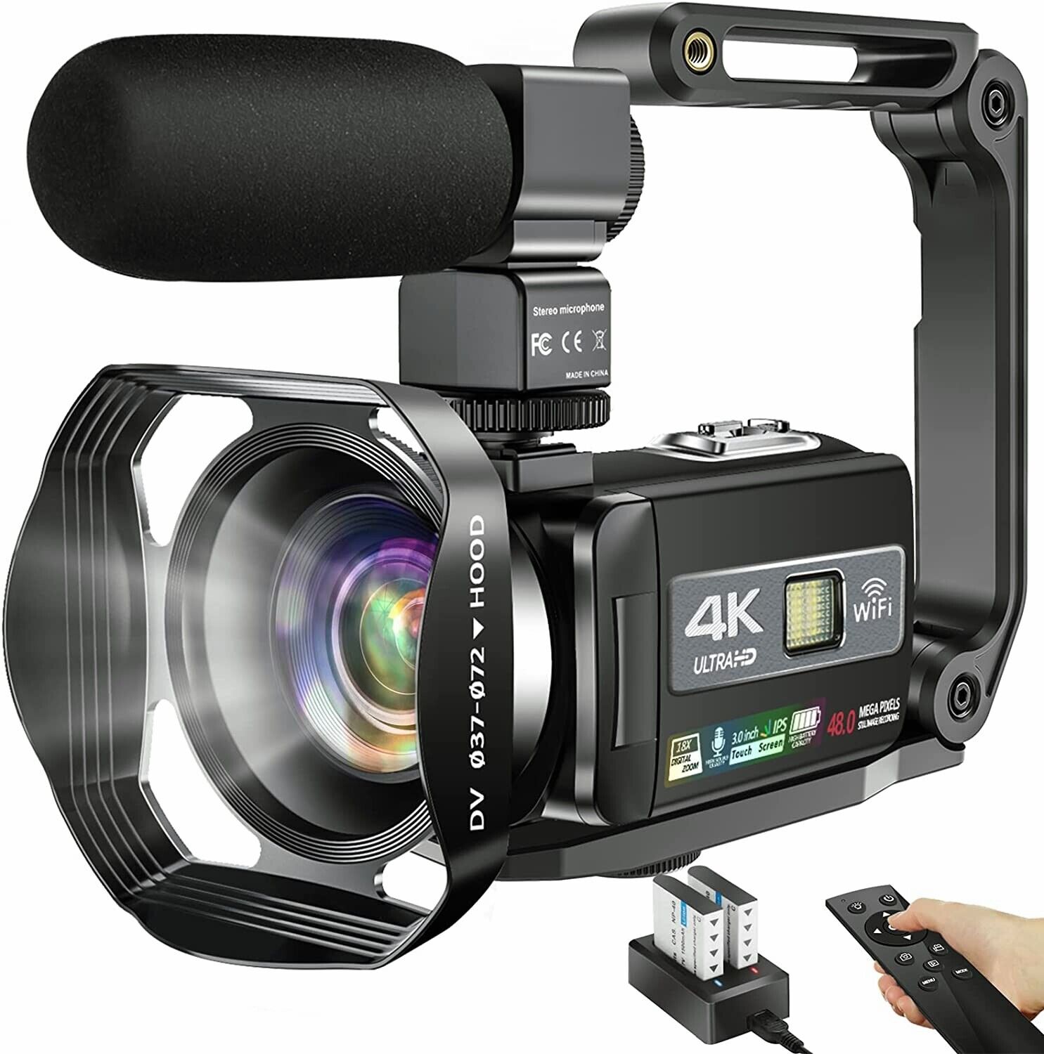 18X Zoom Numérique Appareil Photo, Caméra Vidéo 4K Caméscope Full HD 60FPS,  48,0 MP Webcam Vlogging Enregistreur De Caméra, Caméscopes À Écran Tactile