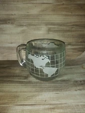 Vintage Nestle Cup Mug Etched Clear Glass World Globe 