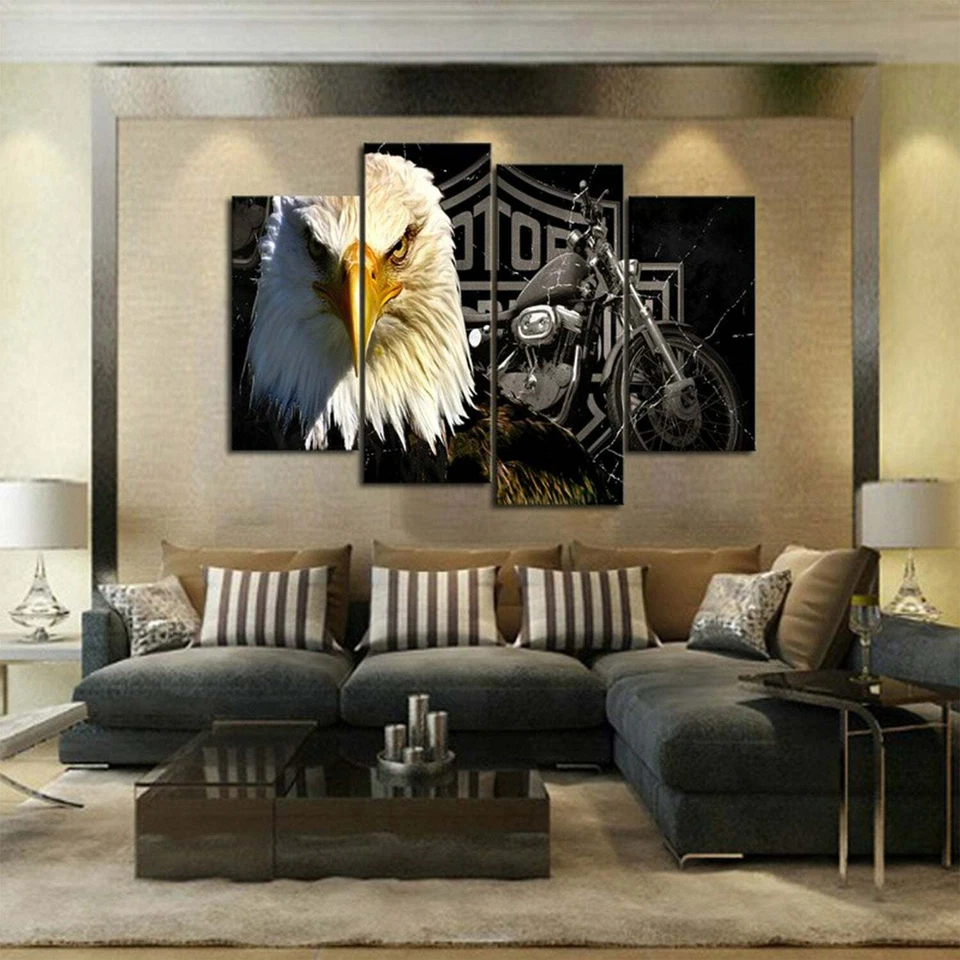 Multi Panel Print Eagle Rider Canvas Wall Art Patriot Motorcycle Hog Man 5 Piece - Image 3 of 4