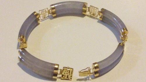 FANTASTIC QVC 14k Yellow Gold & LAVENDER Two Row JADE Bracelet in Gift Box***** - Picture 6 of 12