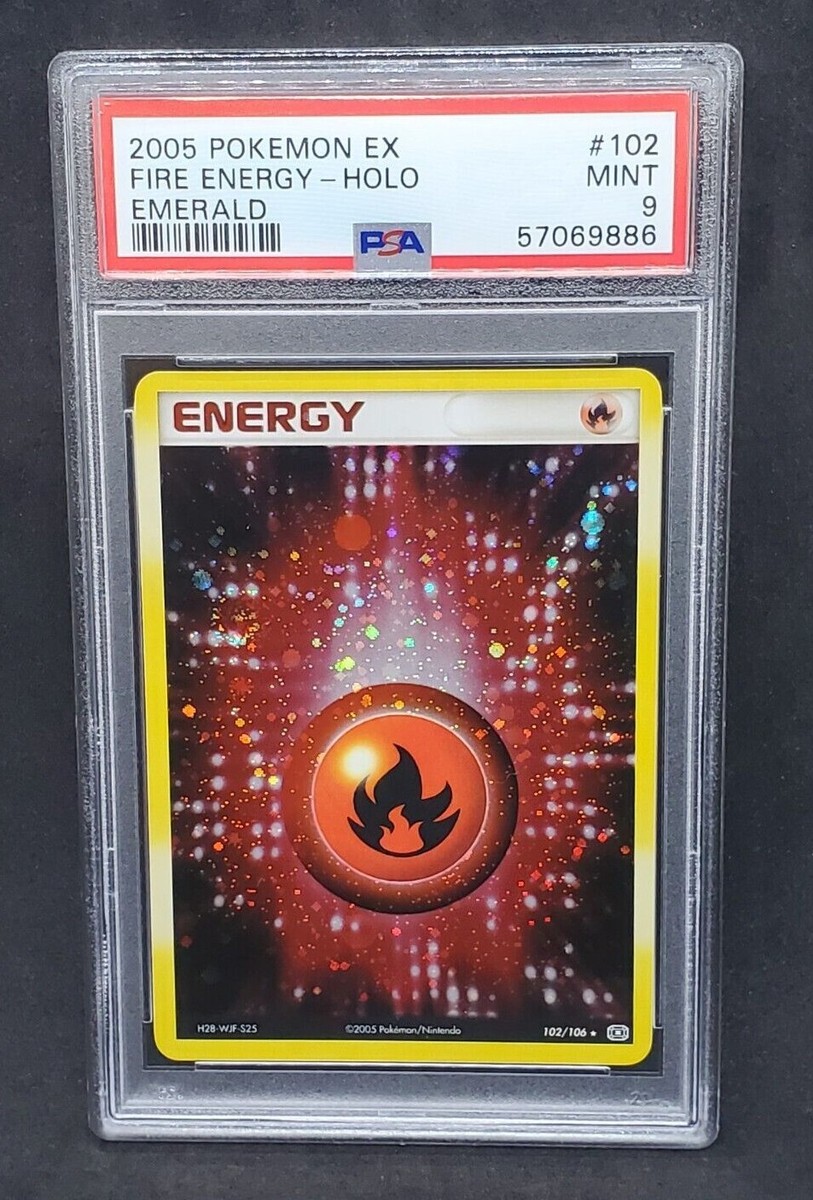 Pokemon PSA 9 MINT Fire Energy 102/106 EX Emerald Holofoil 2005 S