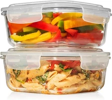 1200ML/42 Oz Set of 2 Glass Food Storage Containers with Airtight Lids, Razab