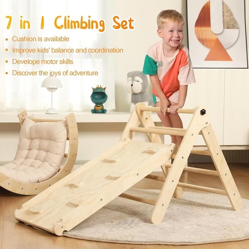 Triangle Set with Cushion, 7 in 1 Toddler Climbing Toys Indoor, Foldable, Wooden - Picture 3 of 8