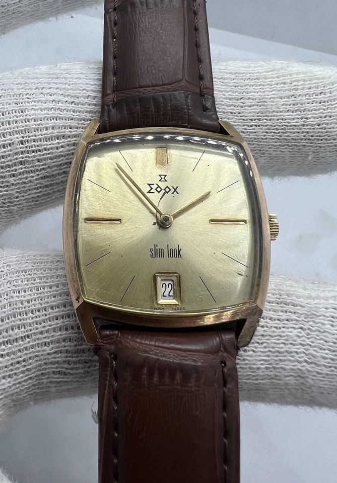 Reloj Pulsera Edox Vintage Look Delgado Cuerda Manual 20 Micras Chapado en Oro Hecho en Suiza Foto 4 de 4