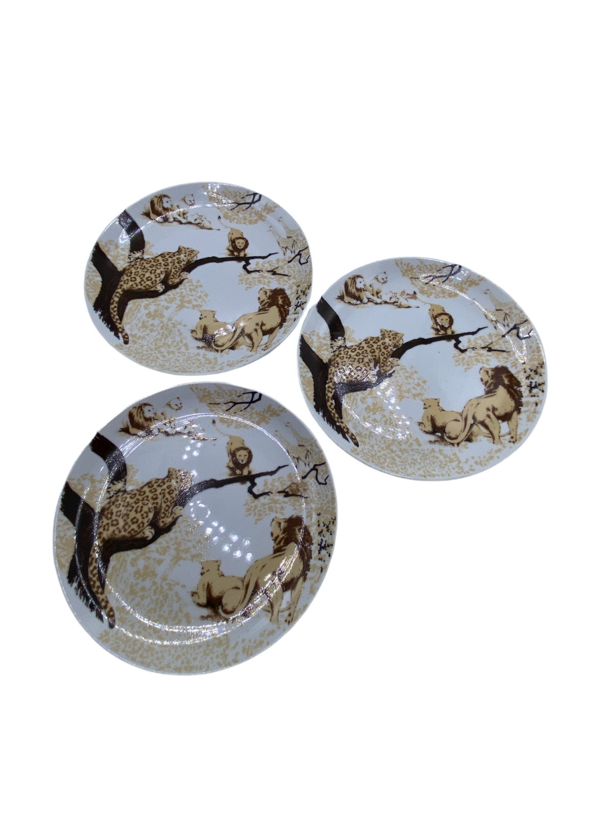 Lot of 3 Toscany Fine China Ranier Bread Plate Leopard Lion Tiger Made in Japan