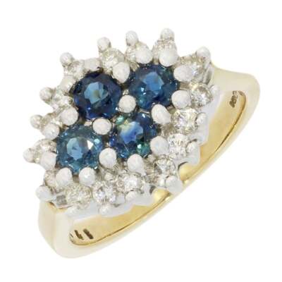 Cluster-Ring 9 kt Gelbgold Saphir und 0,48 kt Diamanten CH1126
