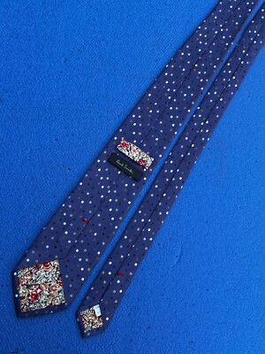 Authentic Paul Smith Striped Polka Dot Design On Blue 100% Silk