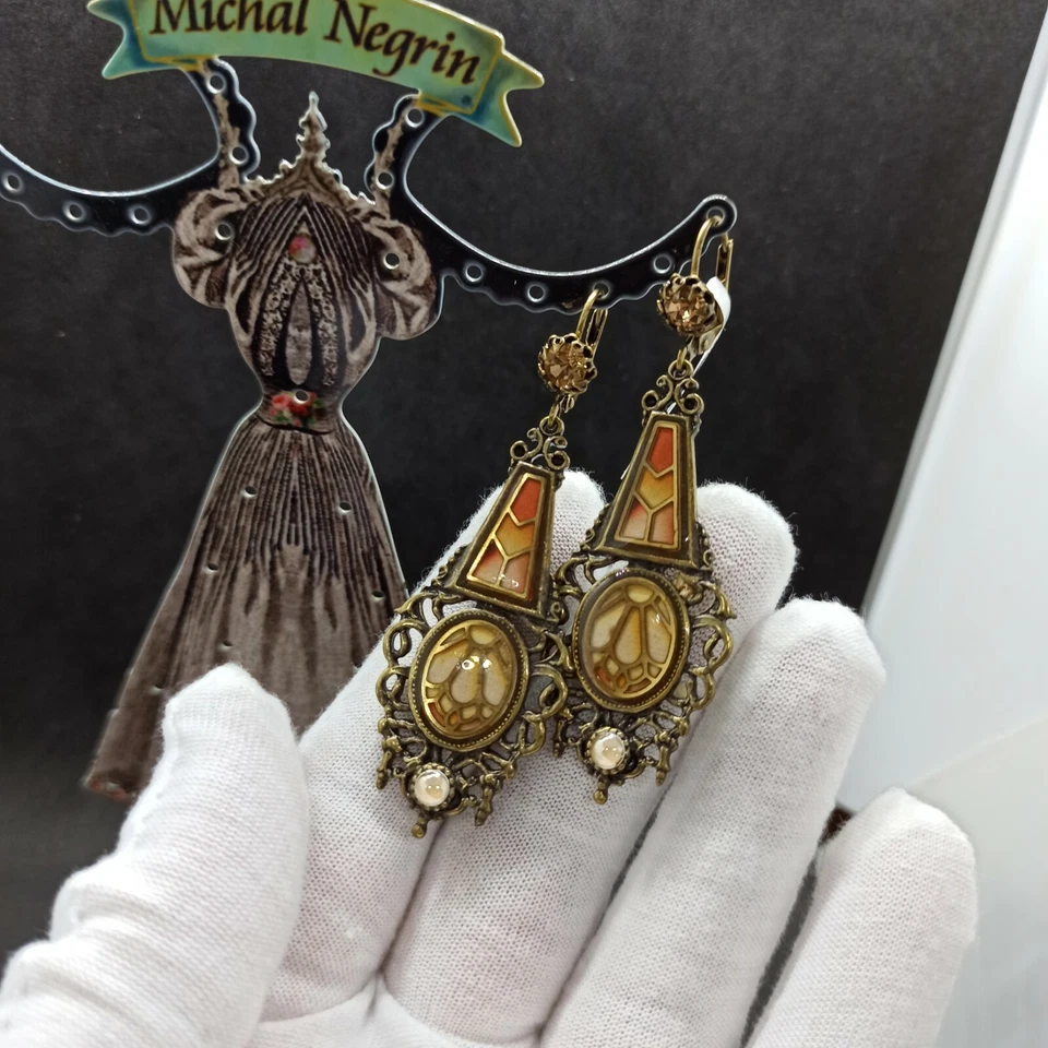 Pendientes Victorianos Michal Negrin Largos Art Deco Reales y Cristales Regalo Nuevos Grandes Foto 4 de 4