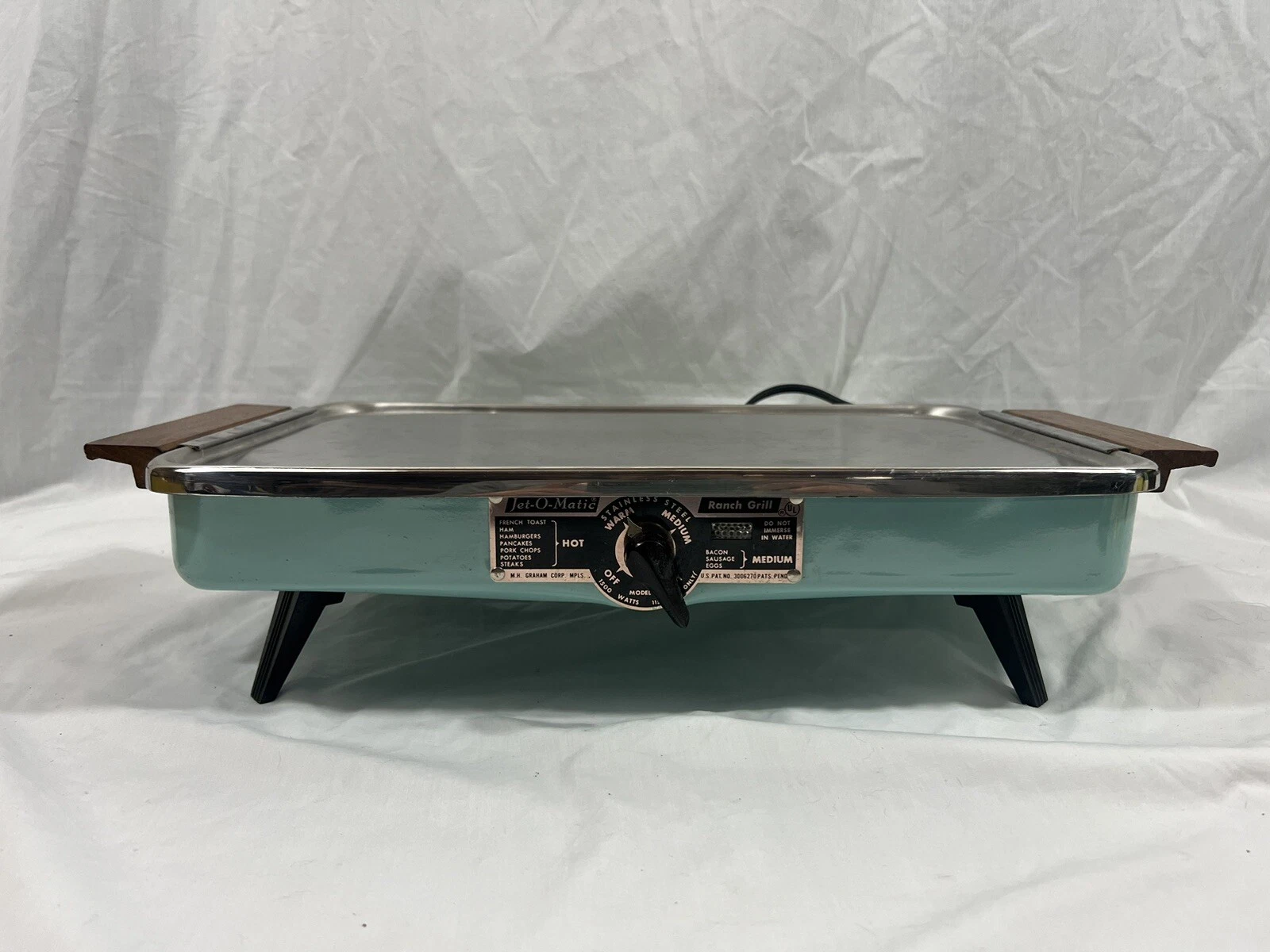 Jet o Matic Electric Retro Hot Ranch Grill Baby Blue Working Camping Griddle