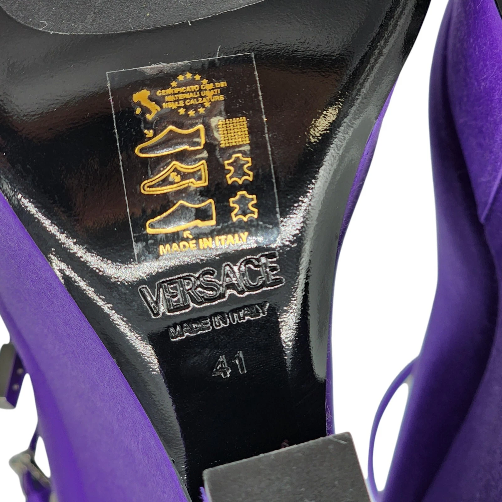 Versace Tempest décolleté plateau in raso con cinturino viola EU 41 US 11 nuove $1445