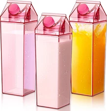 Remerry 3 Pcs Milk Carton Water Bottle Square Plastic Coffee Portable Reusable M
