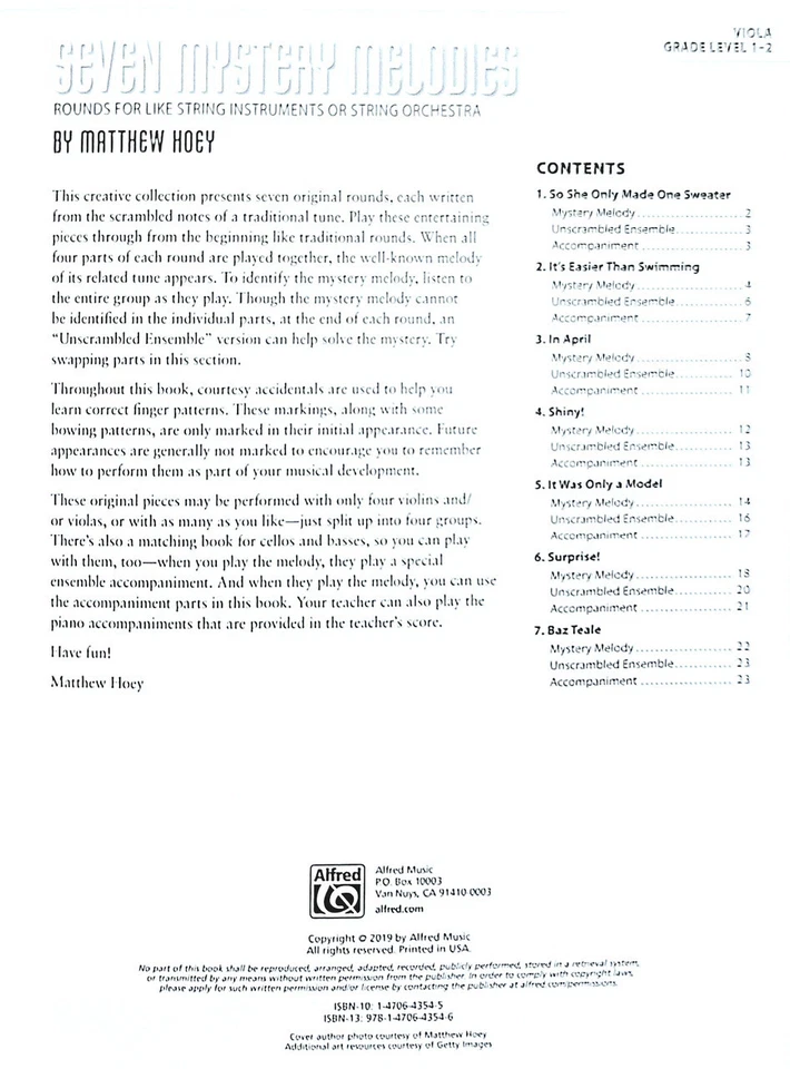 Seven Mystery Melodies - Viola - Grade Level 1-2 - Image 2 of 4