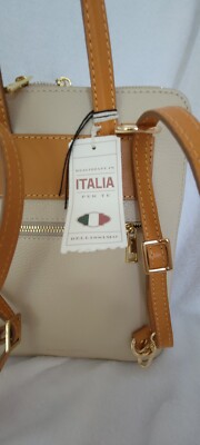 DIVINA FIRENZE Beige and Caramel Leather Backpack Purse Made 