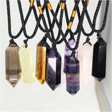 Natural Stone Hexagonal Points Pendant Healing Crystal Amulet Unisex Necklace