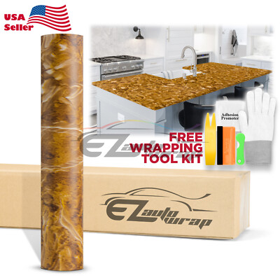 Matte Gold Marble Granite Vinyl Wrap Sticker Wallpaper Home Counter Top D06-1