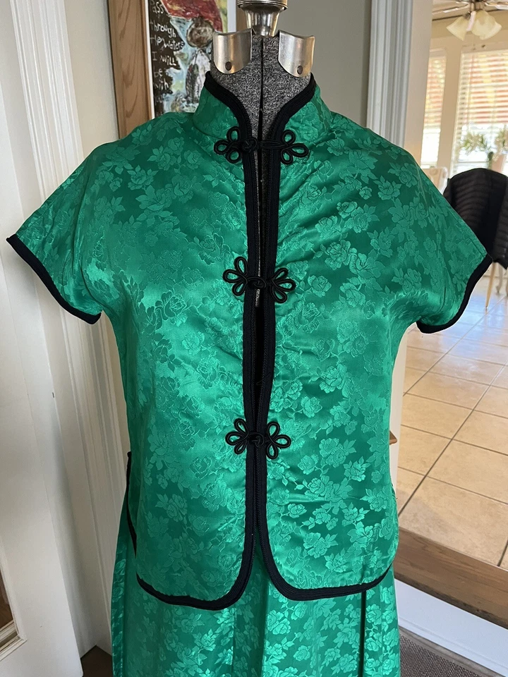 Disfraz de geisha japonesa vintage años 60 2 piezas verde hecho a mano Halloween Foto 2 de 4