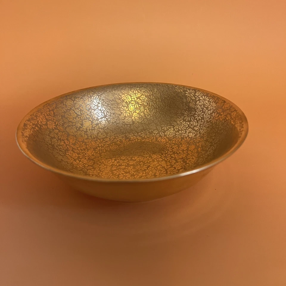 Cuenco de porcelana bávaro 22K dorado Hutchenreuther pintado a mano decoración del hogar vintage Foto 4 de 4