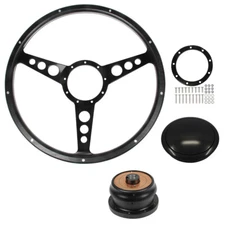 CJ Classics Steering Wheel Kit Black Forest 15" 9-Bolt 3-Hole Spokes Black Mu...
