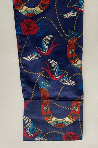 Ariat Fitted Shirt Women's XL Blue Red Floral Horseshoe Bird Print Long Sleeve - Picture 3 of 5