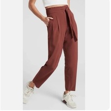 Athleta Skyline Pants Women Size 10 Brown Rust Straight Leg Belted Travel