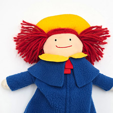 Eden Madeline Plush Doll Blue Coat Yellow Hat Red Yarn Hair Small 1990 Vintage
