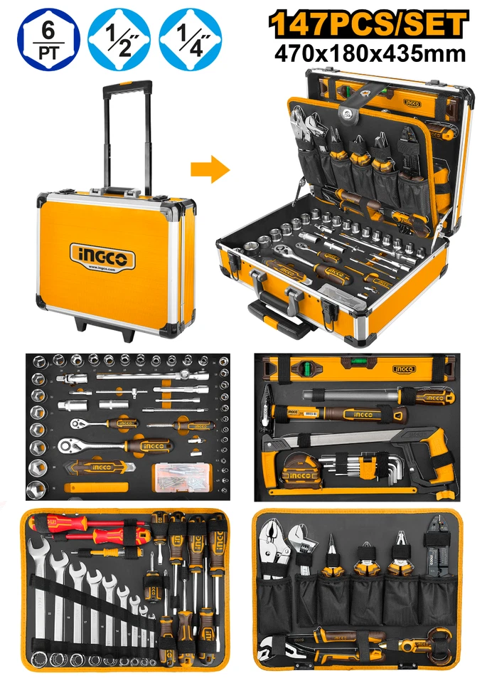 INGCO Hand Tools Set 147-Piece Professional in Metal Case