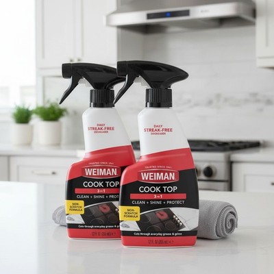 Weiman Cooktop Cleaner 2 Pack 12oz Streak Free Surface Safe with Towel