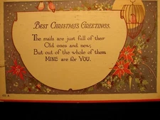 VINTAGE "MAILS FULL OF BEST GREETINGS - POSTCARD!!" CHRISTMAS GREETING CARD