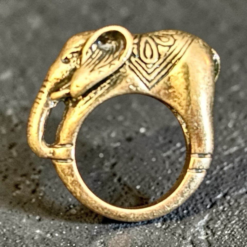Solid Brass Elephant Ring Hand Engraved Boho Indi… - image 1